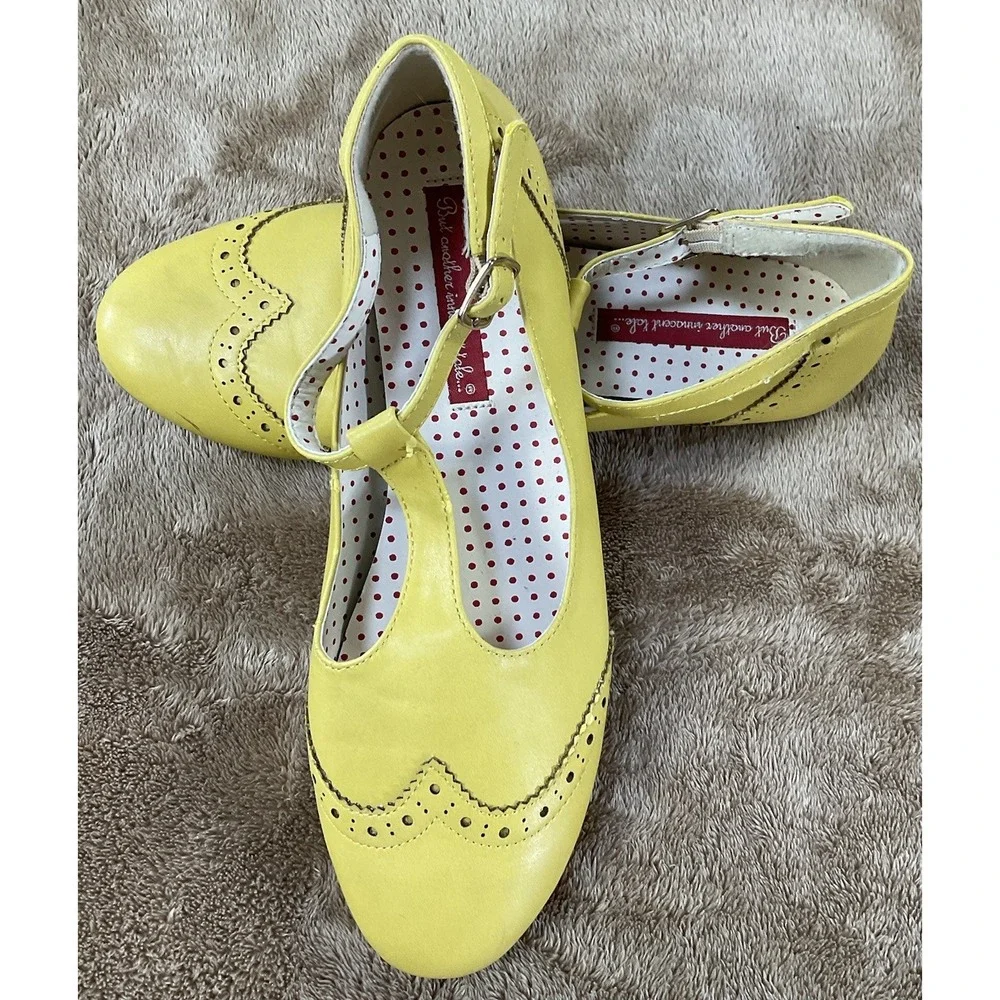 But Another Innocent Tale Butter Yellow Buckle Flat Mary Jane's Trendy Casual